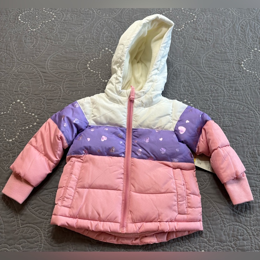 Okie Dokie Baby Girls White/Pink/Purple Winter Puffer Jacket NWT Various…